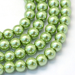 Verde Lima Bicarbonato de vidrio pintado nacarado perla hebras grano redondo, verde lima, 6~7 mm, agujero: 1 mm, sobre 145 unidades / cadena, 31.4 pulgada