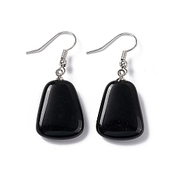 Obsidian Natural Obsidian Trapezoid Dangle Earrings, Platinum Brass Jewelry for Women, 41mm, Pin: 0.7mm