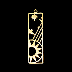 Golden Vacuum Plating 201 Stainless Steel Pendants, Laser Cut, Rectangle with Sun & Star, Golden, 41x11x1mm, Hole: 1.5mm
