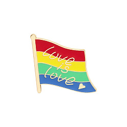 Colorful Creative Zinc Alloy Brooches, Enamel Lapel Pin, with Iron Butterfly Clutches or Rubber Clutches, Rainbow, Flag with Word Love is Love, Colorful, 25x25mm