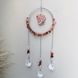 Carnelian Glass Pendant Decoration, Suncatchers, with Metal Findings, Natural Carnelian, 400x90mm