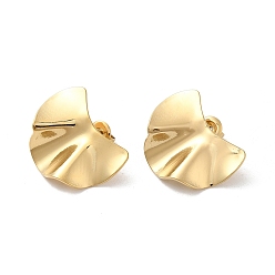 Real 14K Gold Plated Ion Plating(IP) 304 Stainless Steel Stud Earrings, Half Round, Real 14K Gold Plated, 19x24mm