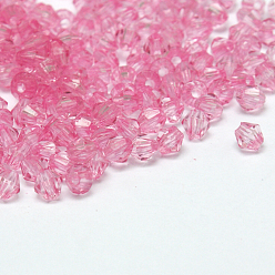 Deep Pink Faceted Bicone Transparent Acrylic Beads, Dyed, Hot Pink, 4mm, Hole: 1mm, about 13000pcs/500g