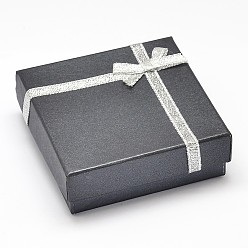 Black Square Cardboard Jewelry Boxes, with Sponge Inside and Satin Ribbon Bowknot, Black, 9.1x9x3cm