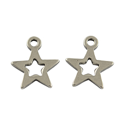 Stainless Steel Color Stainless Steel Star Charms, Stainless Steel Color, 10x9x1mm, Hole: 1mm