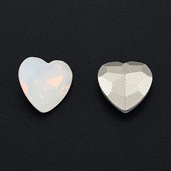 White Opal K9 Glass Rhinestone Cabochons, Pointed Back & Back Plated, Faceted, Heart, White Opal, 10x10x5mm