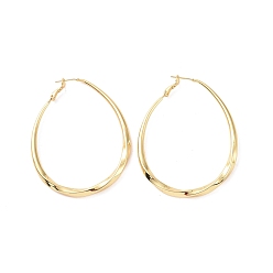 Real 18K Gold Plated Brass Twist Teardrop Big Hoop Earrings for Women, Cadmium Free & Nickel Free & Lead Free, Real 18K Gold Plated, 64x51.5x4.5mm, Pin: 0.8mm