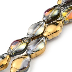 Plateado en Oro Electroplate transparentes cuentas de vidrio hebras, medio arco iris chapado, linterna, oro chapado, 12.5x9x5.5 mm, agujero: 1 mm, sobre 50 unidades / cadena, 25.43 pulgada (64.6 cm)