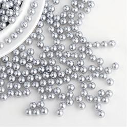 Gray Imitation Pearl Acrylic Beads, No Hole, Round, Gray, 8mm, about 2000pcs/bag