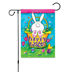 Deep Sky Blue Linen Garden Flags, Double Sided Easter Flag, for Home Garden Yard Decorations, Rectangle with Rabbit & Easter Egg Pattern, Deep Sky Blue, 450x300mm