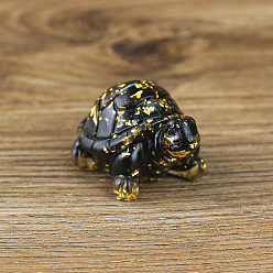 Obsidiana Decoraciones de resina para el hogar, con chips de obsidiana natural y hoja de oro en el interior, tortuga, 50x30x27 mm