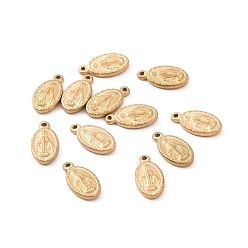 Golden Ion Plating(IP) 304 Stainless SteelCharms, Oval, Golden, 12.5x6.5x1.5mm, Hole: 0.8mm