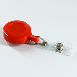 Red ABS Plastic Badge Reel, Retractable Badge Holder, with Platinum Iron Bobby Clip, Flat Round, Red, 86x32x16mm