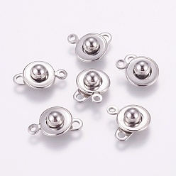 Stainless Steel Color 201 Stainless Steel Snap Clasps, Stainless Steel Color, 15.5x9x5mm, Hole: 1.5mm