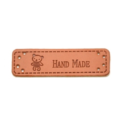 Oso Etiquetas rectangulares de cuero pu, etiqueta en relieve hecha a mano, con agujeros, para jeans de bricolaje, , , accesorios de sombrero, oso, 15x50 mm