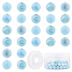 Turquoise Naturelle Ensembles de fabrication de bijoux Sunnyclue DIY, avec perles rondes turquoise naturelles, teints et non teints, fil élastique, 8~8.5mm, Trou: 1mm, 10 pcs / boîte