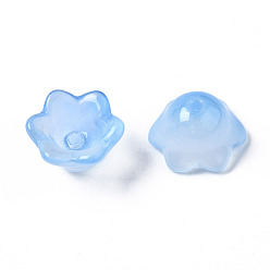 Bleu Bleuet Perles de verre transparentes peintes à la bombe à deux tons, fleur, bleuet, 7x11.5x11.5mm, Trou: 1.2mm