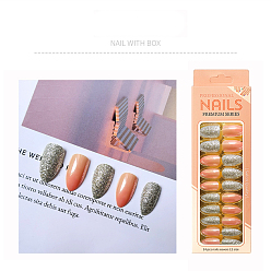 Coral Plastic Full Cover Press on False Nail Tips, Nail Art Detachable Manicure, solid Nails & Glitter Nails, Teardrop, Coral, 19~25x11.5~20mm, 24pcs/box