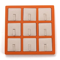 Antique White Resin Artificial Marble Finger Rings Display Tray, with 9 Grids PU Leather Holder, Jewelry Storage Box, Rectangle, Antique White, 15.5x15.5x1.5cm, Square: 42x42mm