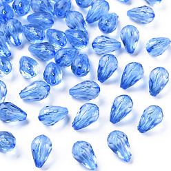 Bleu Bleuet Perles acryliques transparentes, facette, larme, bleuet, 12x8mm, Trou: 1.5mm, environ1338 pcs / 500 g