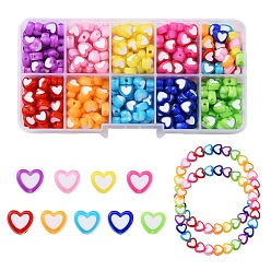 Mixed Color 400Pcs 9 Colors Heart Acrylic Beads, Bead in Bead, Mixed Color, 7x8x4mm, Hole: 1.8mm, about 44~45pcs/color