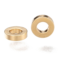 Настоящее золото 24K Spacer бисер латунные, долговечный, плоско-круглые, реальный 24 k позолоченный, 4x1 мм, отверстие : 2 мм