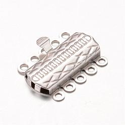 Stainless Steel Color Rectangle 304 Stainless Steel Box Clasps, Stainless Steel Color, 19.5x14.5x2.8mm, Hole: 1.5mm