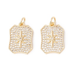 Real 18K Gold Plated Rack Plating Brass Micro Pave Clear Cubic Zirconia Pendants, with Jump Rings, Long-Lasting Plated, Cadmium Free & Lead Free, Rectangle & Star, Real 18K Gold Plated, 17x12.5x2.5mm, Hole: 3.2mm