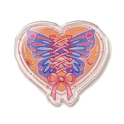 Butterfly Valentine's Day Transparent Printed Acrylic Pendants, Heart Charm, Butterfly, 37.5x40x2mm, Hole: 2mm