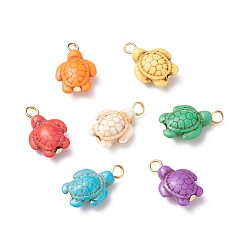 Golden Dyed Synthetic Turquoise Pendants, with Golden Tone Iron Loops, Tortoise Charms, Golden, 22x14x7mm, Hole: 3mm