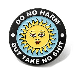 Sun Flat Round Enamel Pin, Word Do No Harm But Take No Shit Alloy Brooch for Backpack Clothes, Sun, 30.5x1.6mm