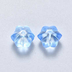 Dodger Blue Transparent Spray Painted Glass Beads, with Glitter Powder, Flower, Dodger Blue, 10.5x9.5x8mm, Hole: 1mm