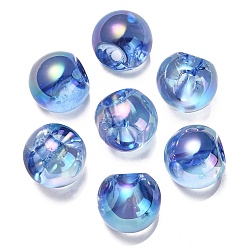 Bleu Royal Placage uv transparent perles acryliques irisées arc-en-ciel, ronde, bleu royal, 18.5mm, Trou: 4mm