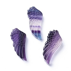 Fluorite Carved Natural Fluorite Pendants, Wing, 31x14x5~7.5mm, Hole: 0.9mm