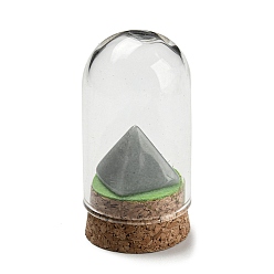 Green Aventurine Natural Green Aventurine Pyramid Display Decoration with Glass Dome Cloche Cover, Cork Base Bell Jar Ornaments for Home Decoration, 30x58.5~60mm