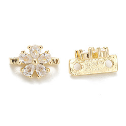 Real 14K Gold Plated Rack Plating Brass Pave Cubic Zirconia Slide Charms, Cadmium Free & Lead Free, Long-Lasting Plated, Flower, Real 14K Gold Plated, 7x10x6mm, Hole: 1.4mm