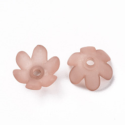 Rosy Brown Frosted Acrylic Bead Caps, 6-Petal, Flower, Rosy Brown, 14x6mm, Hole: 2mm, about 1660pcs/500g