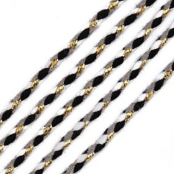 Dark Gray Tri-color Polyester Braided Cords, with Gold Metallic Thread, for Braided Jewelry Friendship Bracelet Making, Dark Gray, 2mm, about 100yard/bundle(91.44m/bundle)