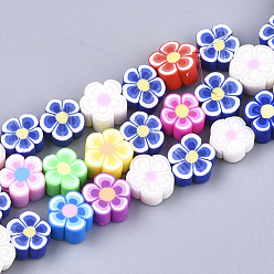 Colorful Handmade Polymer Clay Beads Strands, Flower, Mixed Color, 9.5~10.5x9.5~10.5x3.5~5mm, Hole: 1mm, about 39pcs/strand, 14.9 inch