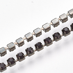 Améthyste Bracelets en laiton chaîne extensible, avec strass, gris anthracite, améthyste, 2 pouce (5 cm), 2mm