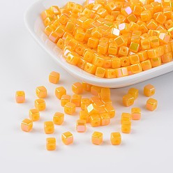 Gold Eco-Friendly Poly Styrene Acrylic Beads, AB color, Cube, Gold, 4x4mm, Hole: 1mm, about 8000pcs/500g