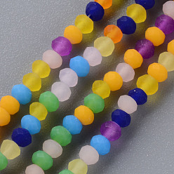 Mixed Color Frosted Glass Beads Strands, Faceted Rondelle, Mixed Color, 3x2.5mm, Hole: 0.6mm, about 192~199pcs/strand, 16.54 inch~16.93 inch(42cm~43cm)