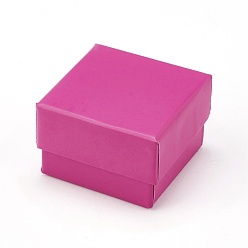 Deep Pink Cardboard Jewelry Earring Boxes, with Black Sponge, for Jewelry Gift Packaging, Deep Pink, 5x5x3.4cm