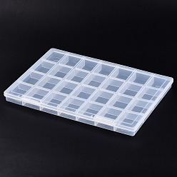 Clair Conteneurs de stockage de billes de polypropylène (pp), 28 boîtes de rangement à compartiments, avec couvercle à charnière, rectangle, clair, 28.4x19.4x2.1 cm, compartiment: 4.5x3.8 cm