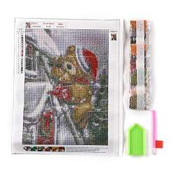 Bear Christmas Theme DIY Diamond Painting Canvas Kits for Kids, Including Canvas Picture, Resin Rhinestone, Plastic Tray Plate, Diamond Sticky Pen and Square Glue Clay, Bear Pattern, 0.3x0.1cm, 18 Bags