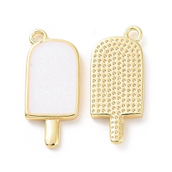 White Ion Plating(IP) Brass Enamel Pendants, Ice-Lolly, Real Platinum Plated, Real 18K Gold Plated, White, 20x9x2mm, Hole: 1.5mm