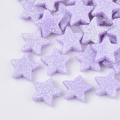 Medium Purple Opaque Acrylic Beads, with Glitter Powder, Star, Medium Purple, 13.5x14.5x4mm, Hole: 1.6mm