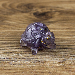Amethyst Resin Home Display Decorations, with Natural Amethyst Chips and Gold Foil Inside, Tortoise, 50x30x27mm