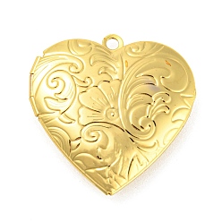 Real 18K Gold Plated Rack Plating Brass Locket Pendants, Photo Frame Pendants for Necklaces, Cadmium Free & Lead Free, Heart with Flower Charm, Real 18K Gold Plated, 29x28.5x7mm, Hole: 2mm, Inner Diameter: 20x21mm