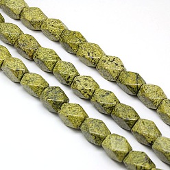 Serpentin Perles de losange à facettes en pierre serpentine / dentelle verte, 18x13x12mm, Trou: 1mm, Environ 22 pcs/chapelet, 15.74 pouce